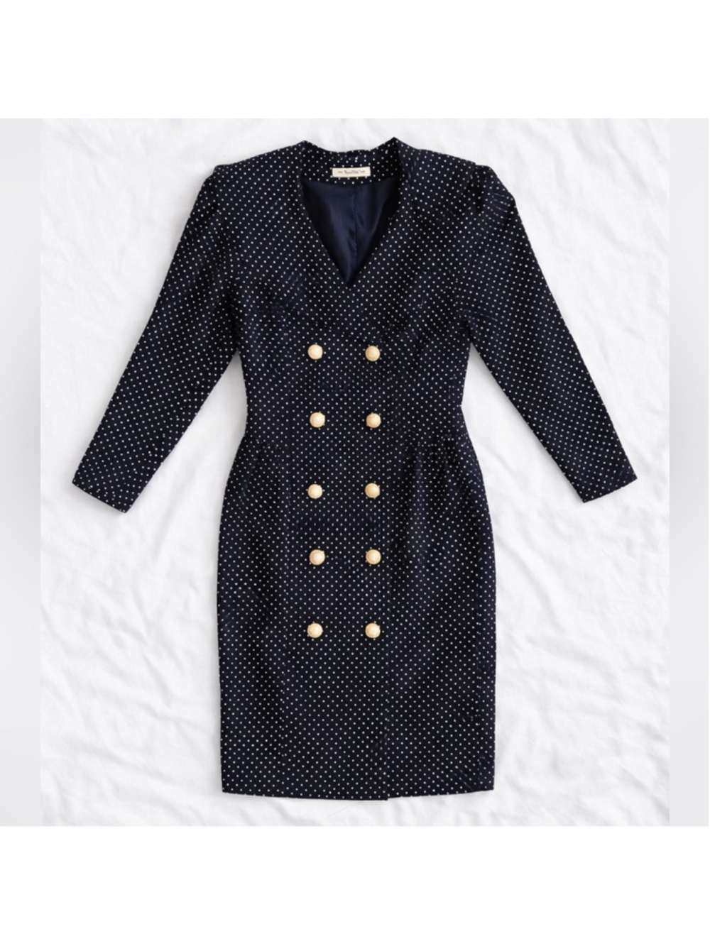 🇫🇷 Vintage 1980s French Polka Dot Blazer Dress | Gold Buttons
